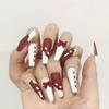 Wine Red Rose Bow False Nails - Removable Wearable Manicure Stickers