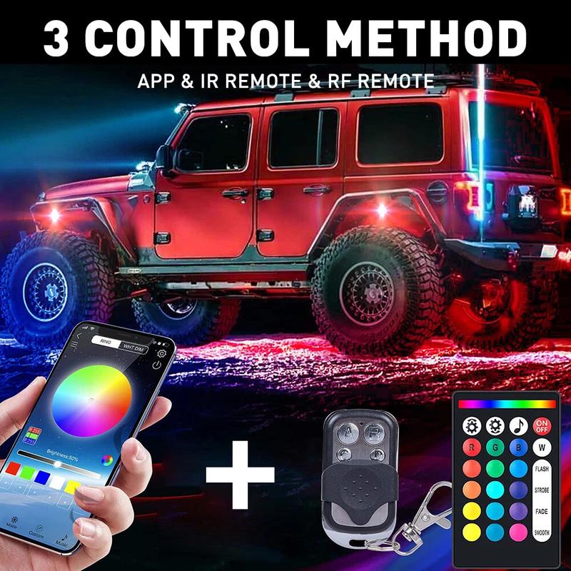Hochwertige 8-LED-RGB-Rock-Lights mit APP-Steuerung für Jeep Off-Road Truck UTV ATV Unterboden-Radbeleuchtung Auto-LED-Chassis-Streifen