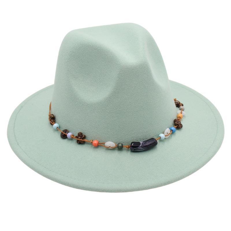 Wholesale New Bead Top Hat Literary Jazz Hat Men'S And Women'S Felt Hat Sunshade Woolen Hat British Tibetan Hat