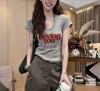 Short-sleeved T-shirt women's design sense niche summer new niche letter printing U-neck Spice Girl trendy slim shoulder