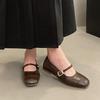 Mary Jane shoes shallow buckle single shoes women's spring square head flat bottom soft sole comfortable Doudou shoes with high wedge heel