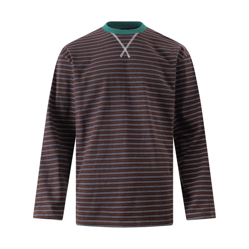 Kisko American Retro Classic Striped Color-Blocked Loose Long-Sleeve T-Shirt for Men and Women, High-End Casual Sports Style Top