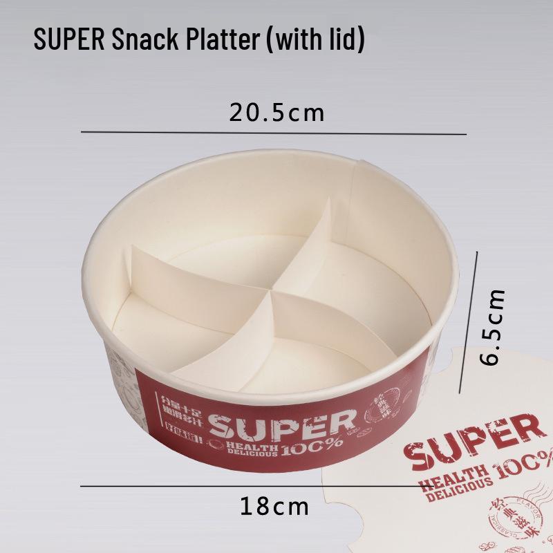 Snack Platter Box: Small Snacks & Fried Chicken Family Bucket with Four-Compartment Round Plate