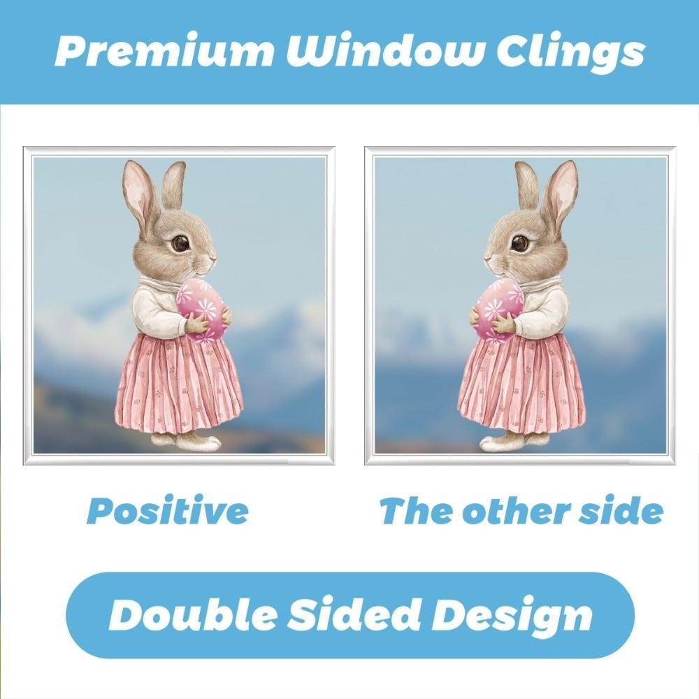 PVC Bunny Glass Electrostatic Film Cartoon Rabbit Happy Easter Bunny Decal  Glass Mirror