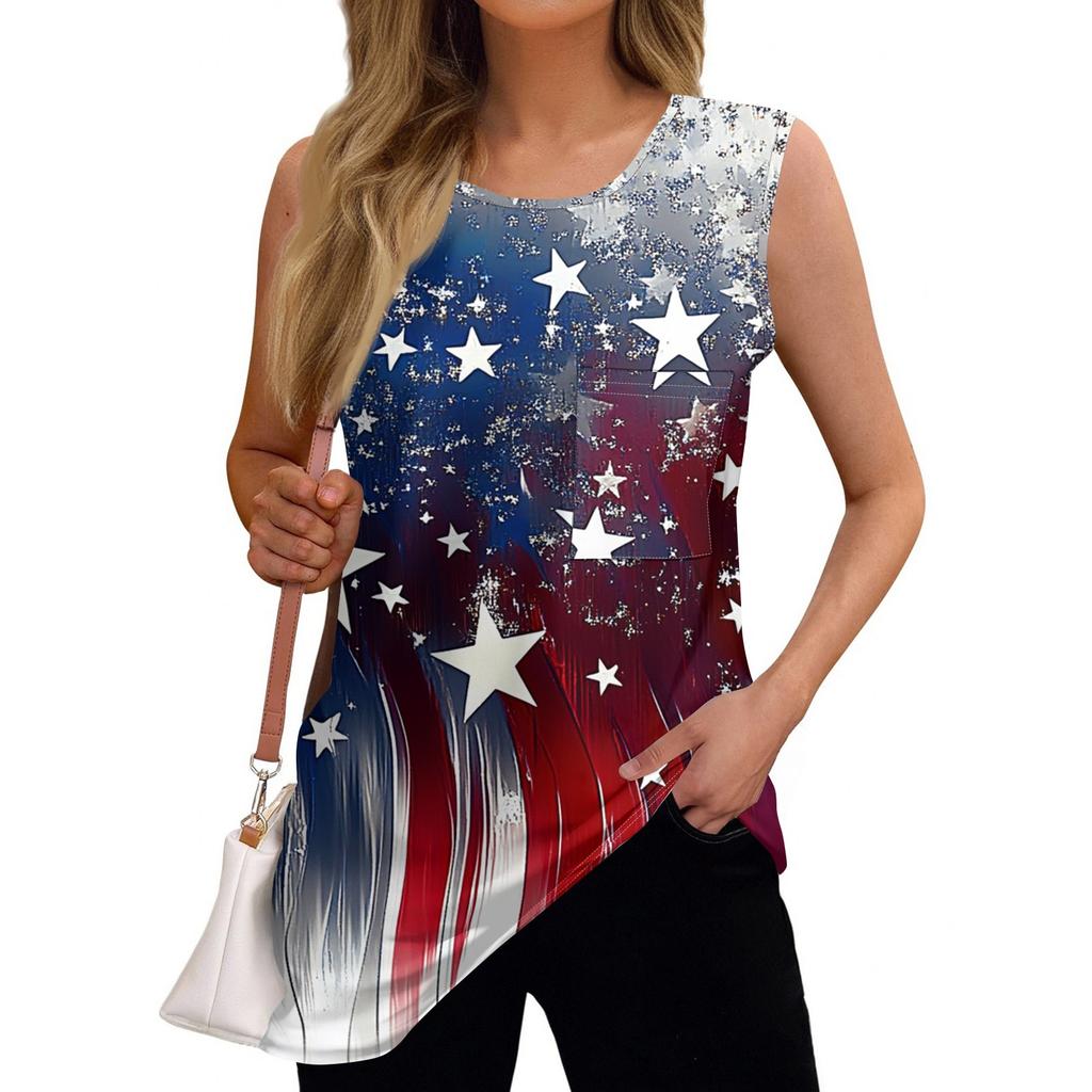 Women's Fashion Independence Day Printed Sleeveless T-Shirt Top