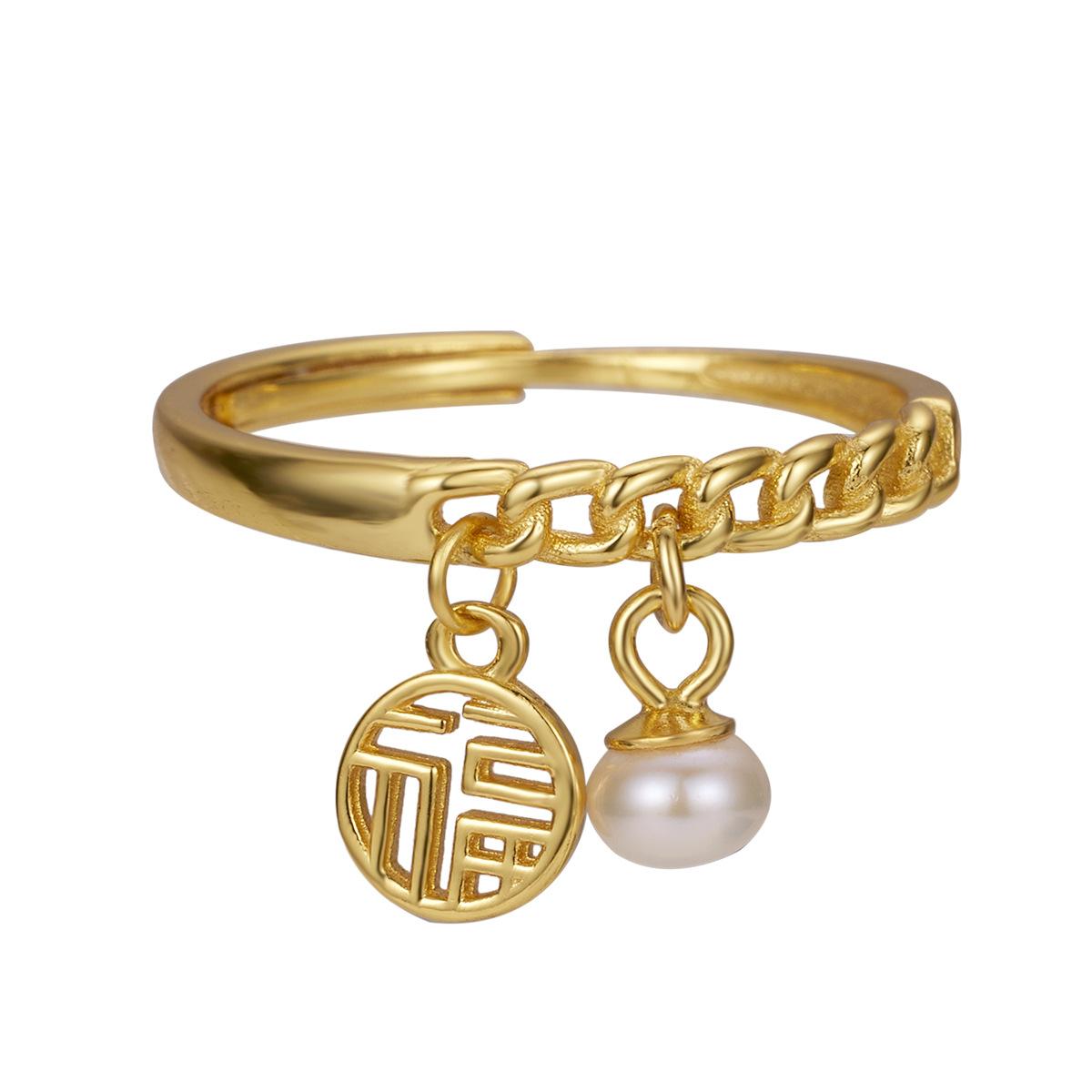 

S925 Серебряный Натуральный Жемчуг Fu Brand Cross Ring Женское Модное Индивидуальное Кольцо INS Wind Fortune Женское Модное Кольцо adjustable opening