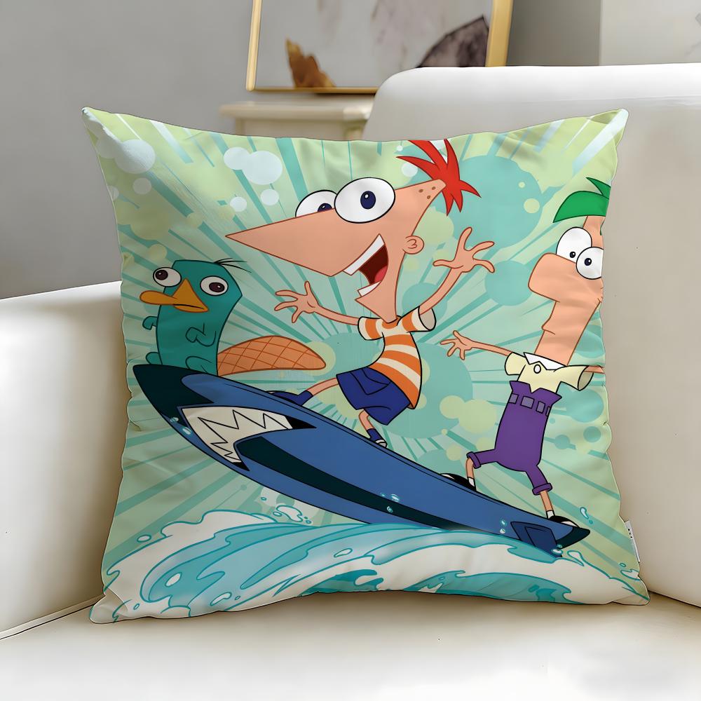 classic cartoon Phineas and Ferb Cushion Cover Soft  EasyWash Pillow Case  Versatile for Couch Bed Travel and Office