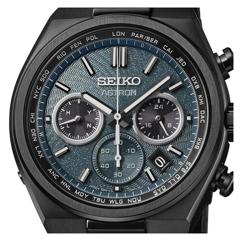 SEIKO Astron series 100 meters waterproof solar Quartz titanium strap 41.3mm men's watch blue dial SBXY105