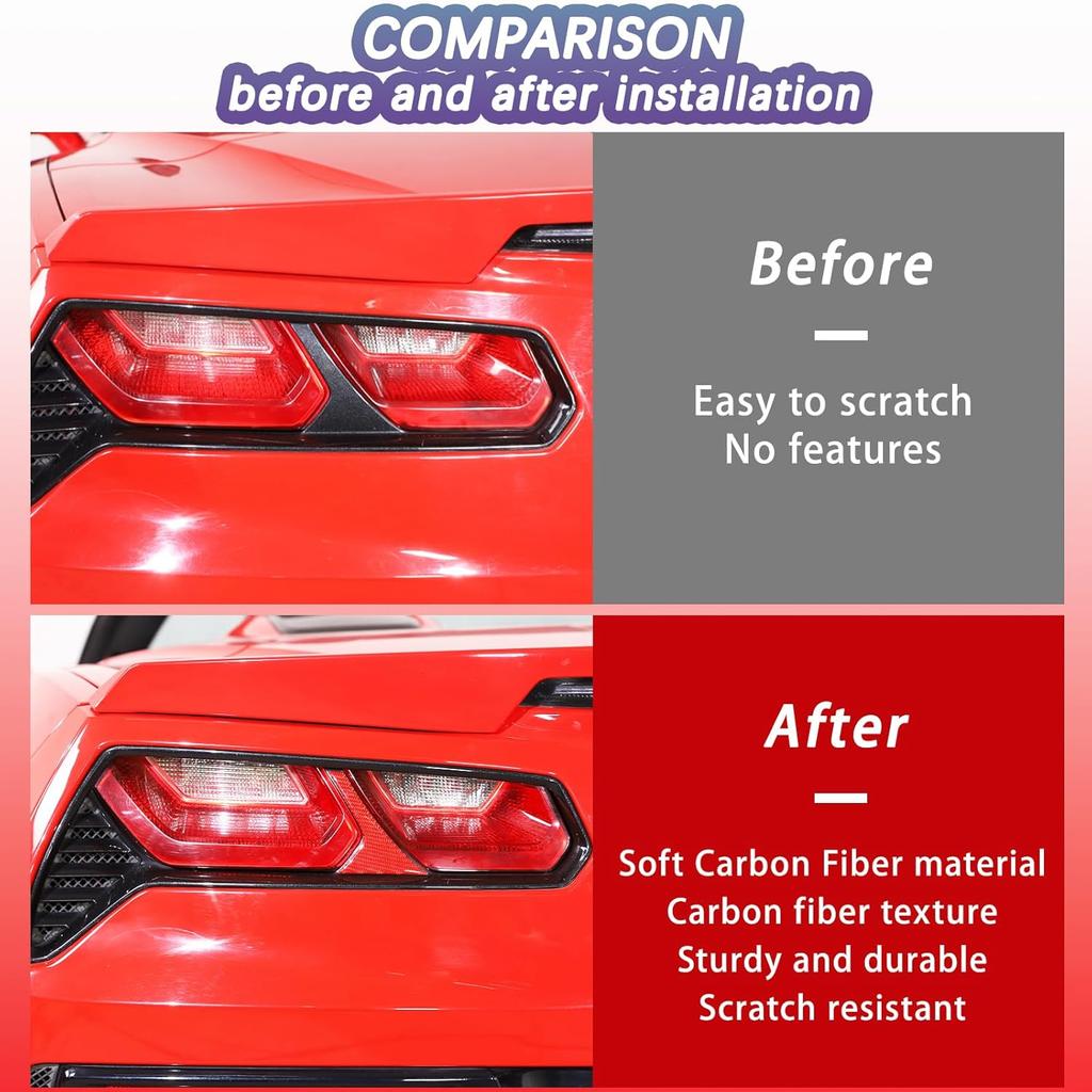 Tail Light Lamp Partition Plate Cover Sticker Trim Compatible with Corvette C7 Stingray 2014-2019 Soft Carbon Fiber 2PCS Tail Light Panel Decorative