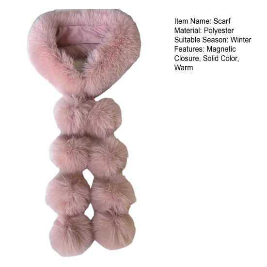 Faux Fur Scarf with Magnetic Closure Solid Color Soft Plush Design Scarf Wrap Windproof