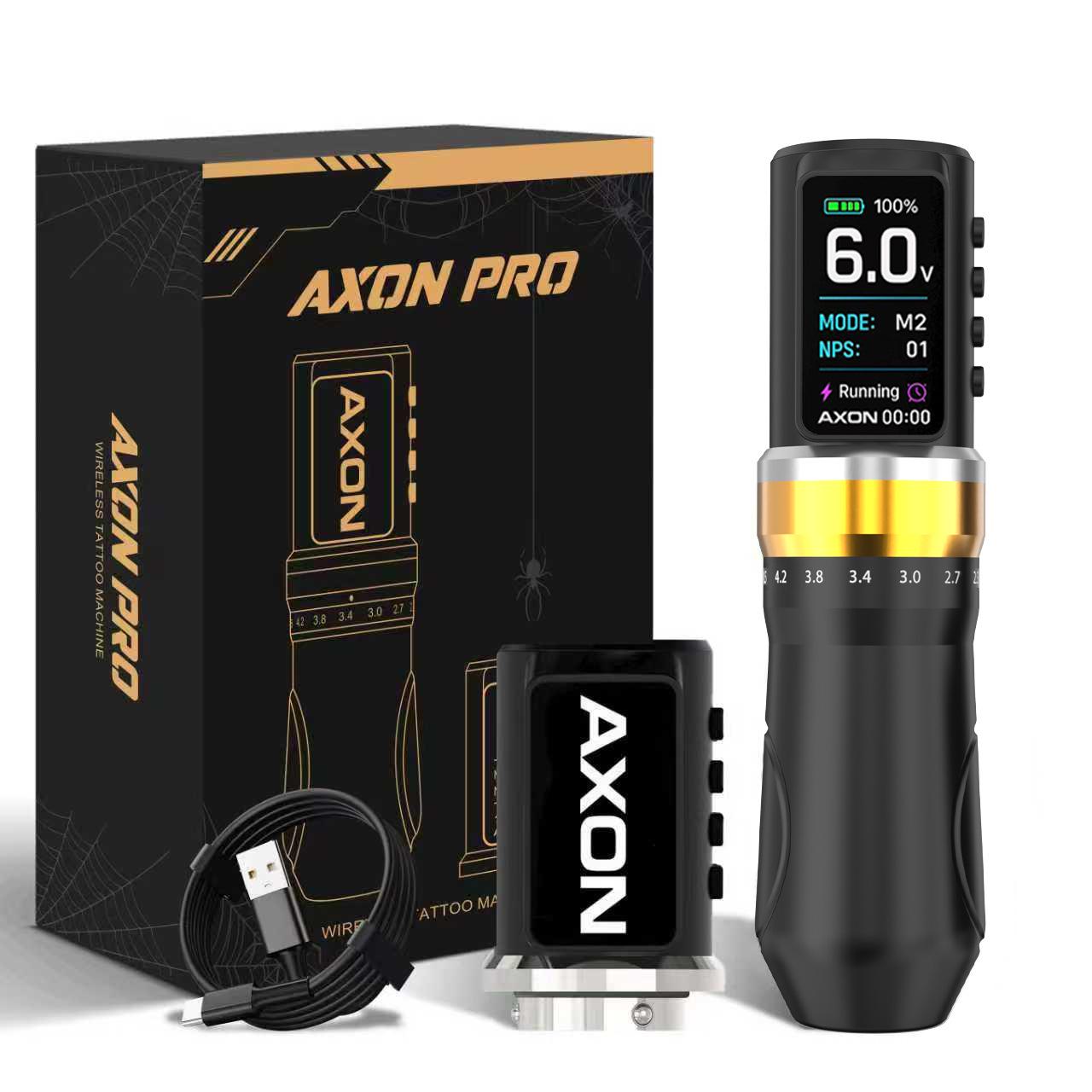 Тату-машинка AXON PRO с двумя аккумуляторами, регулируемым ходом и HD-экраном для точечной работы, затенения и контуров золотистый