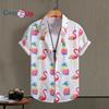 Cămașă cu mânecă scurtă pentru bărbați, Cămașă cu imprimeu colorat cu ananas și flamingo pentru bărbați, Modă casual, Vacanță de vară în Hawaii 2025 Nou