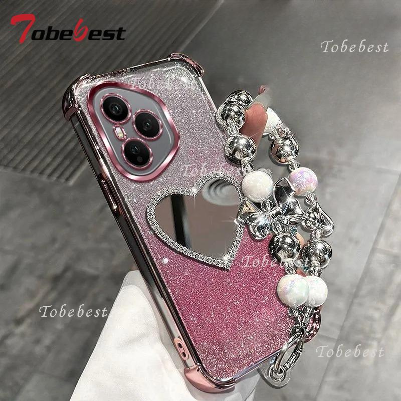 Love Mirror Bead bracelet Plating Case for Huawei Honor 400 300 Ultra 200 100 90 Lite 80 70 60 Pro Glitter Shockproof Cover