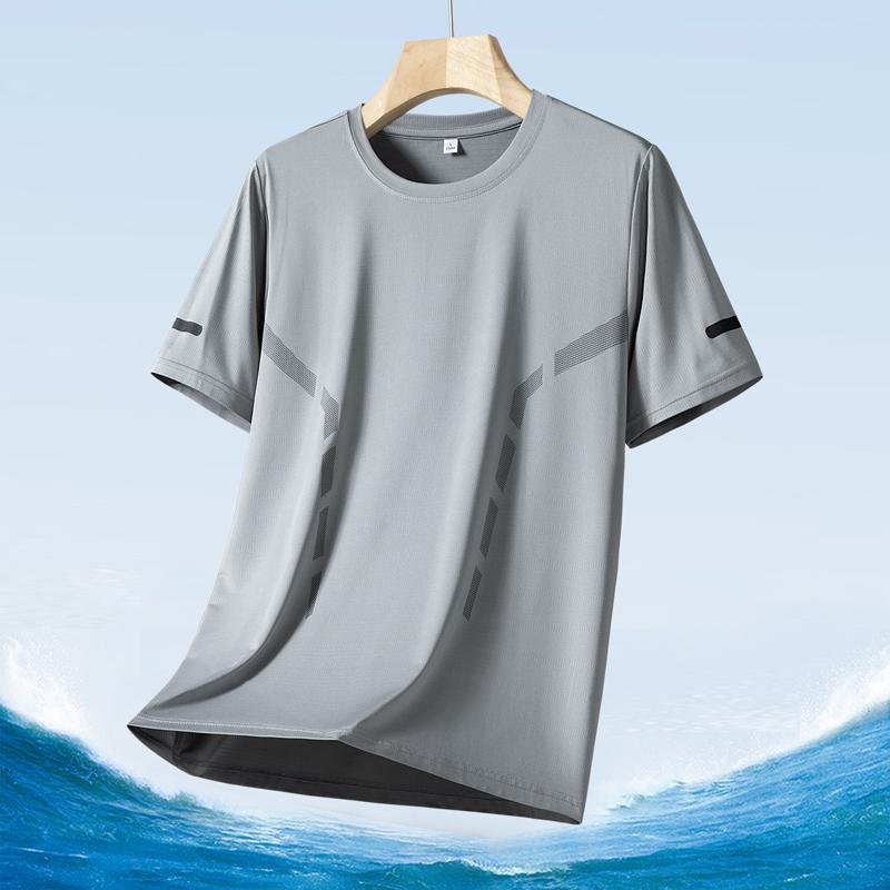 Men's Silk Ice Round Collar T-shirt, Simple Running Fitness Suit, Breathable Thin T-shirt, Quick Dry T-shirt, Summer