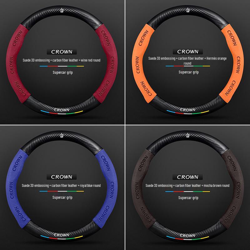Genuine Leather Suede Carbon Fiber Steering Wheel Cover for Toyota Crown Land Cruiser (12th-14th Gen)