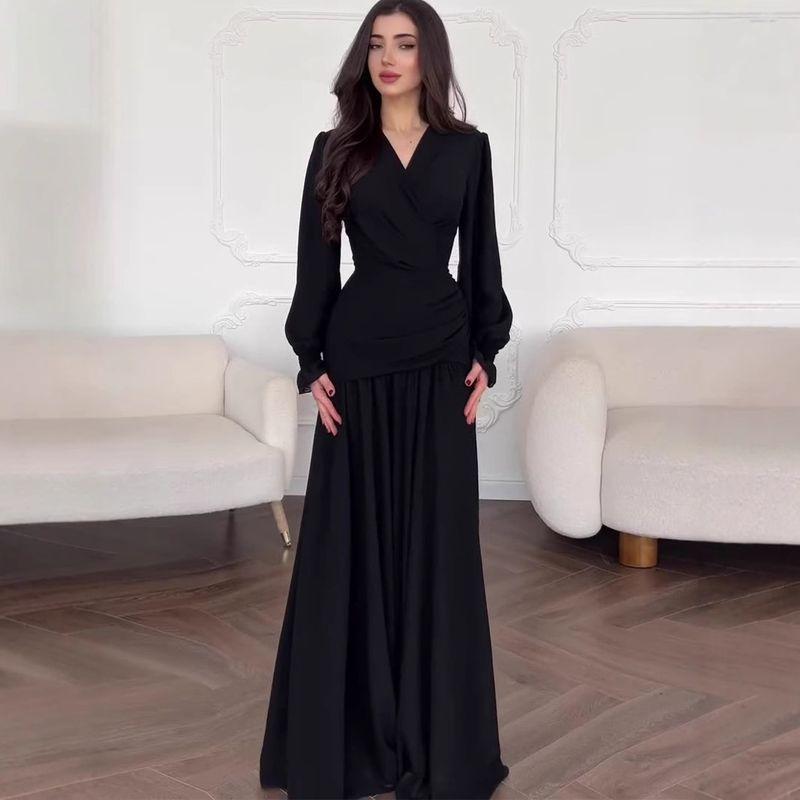 European and American Design Sense Chiffon Black Long Temperament Dress Women