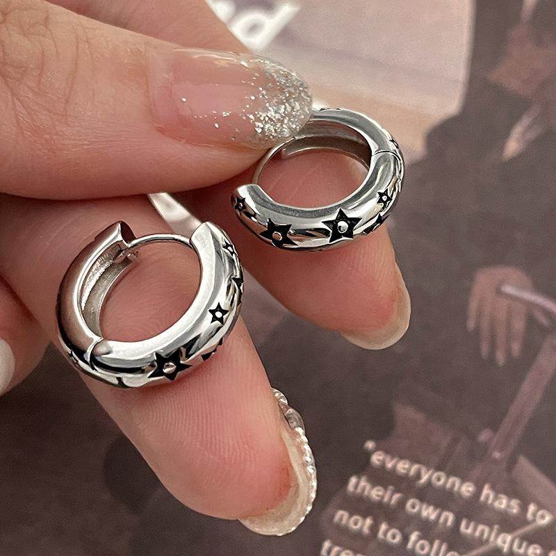 

Vintage Black Star Hoop Earring Round Shape Copper Ear Buckle for Women Girl Copper Color Zircon Fashion Fine Zircon Party Gift
