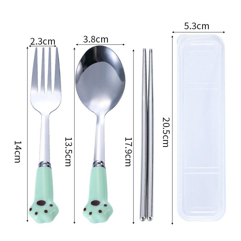 

Набор столовых приборов из нержавеющей стали «Кошачья лапка» портативные столовые приборы вилка ложка палочки для еды набор из трех предметов с коробкой дорожный набор столовых приборов подарок зелёный