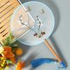 Antique Embroidery Circular Fan Chinese Style Cheongsam Fan Women's Double-Sided Embroidered Transparent round Long Handle Ancient Chinese Clothing