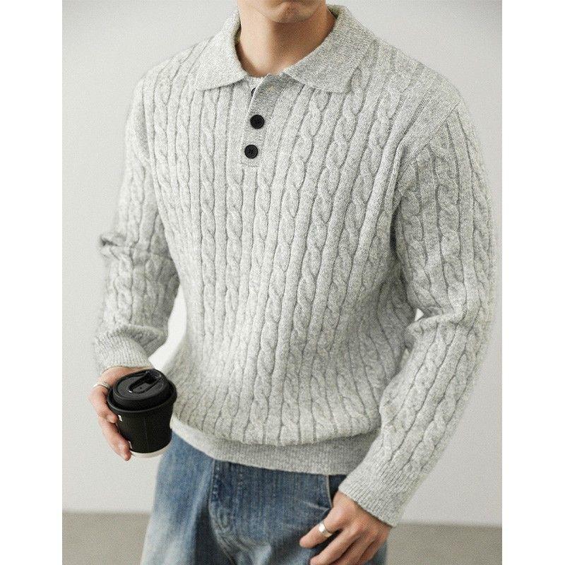 Men s Premium Cable Knit Lapel Sweater - Thick, Warm Autum/Winter Base Layer M