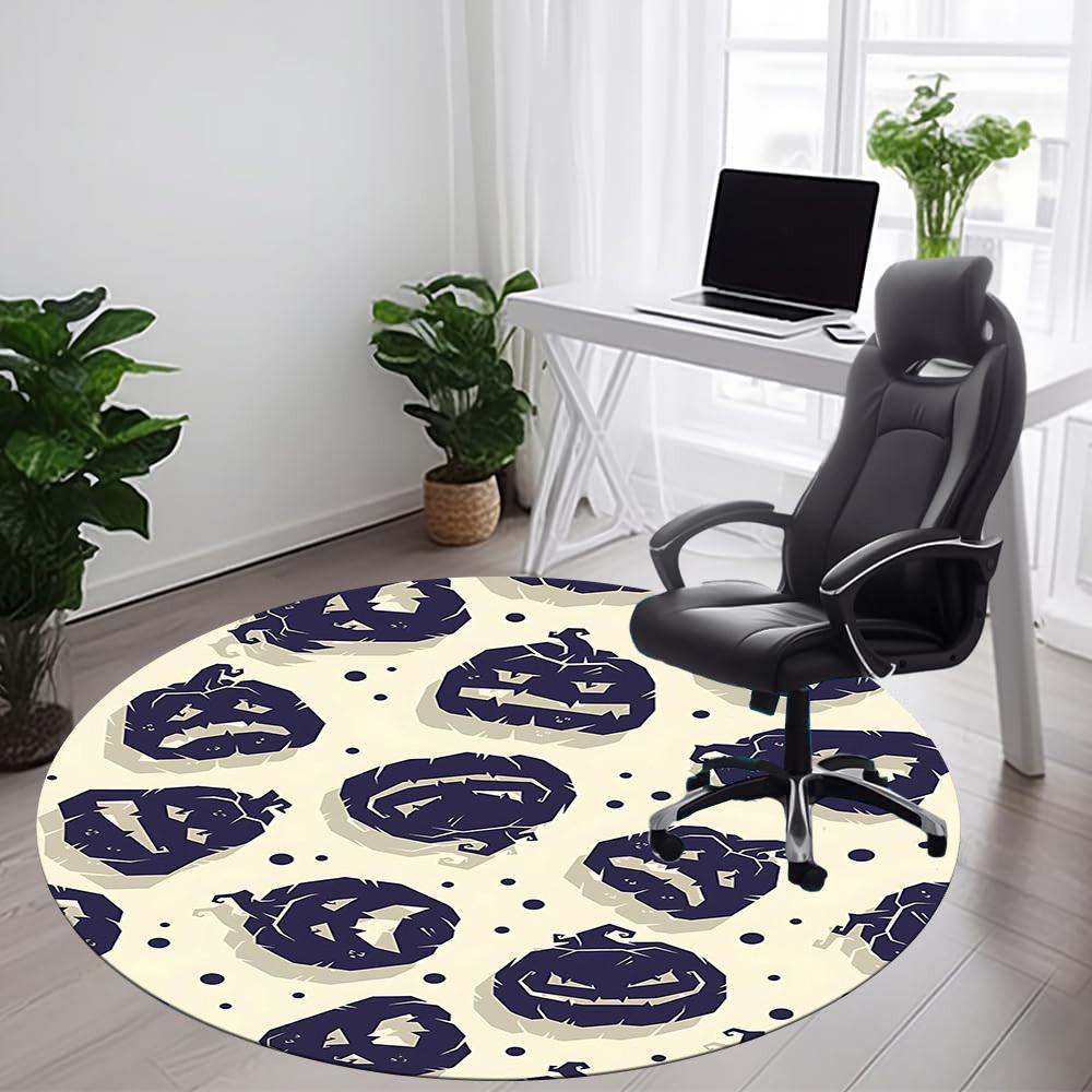 1PC Pumpkin Halloween Office Round Area Rug, Mat Suitable For Office, Under Office Chairs Bedroom Living Room Home Decor, Room Deco
