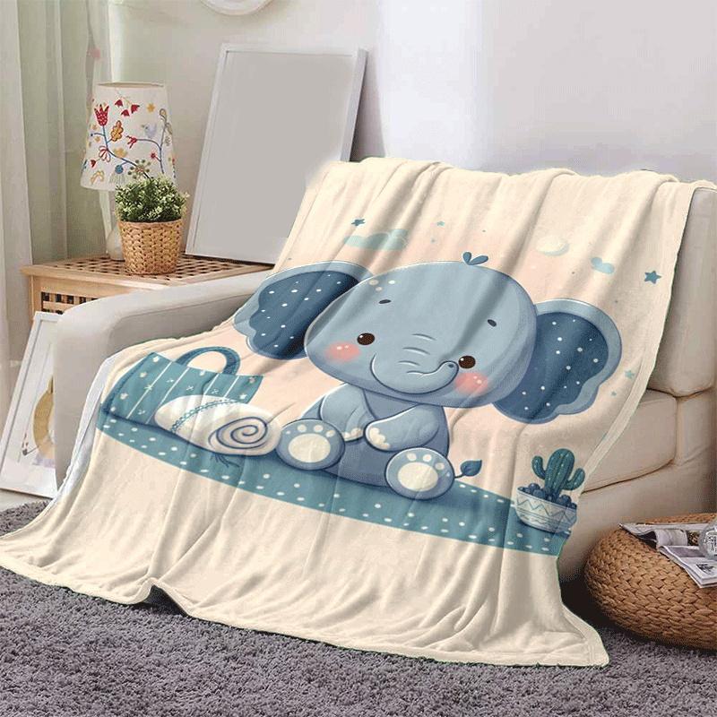 1pc Elephant Printing Lightweight Flannel Blanket, Comfortable and Warm Blanket, for Camping Sofa Bed and Couch Office, Gift
