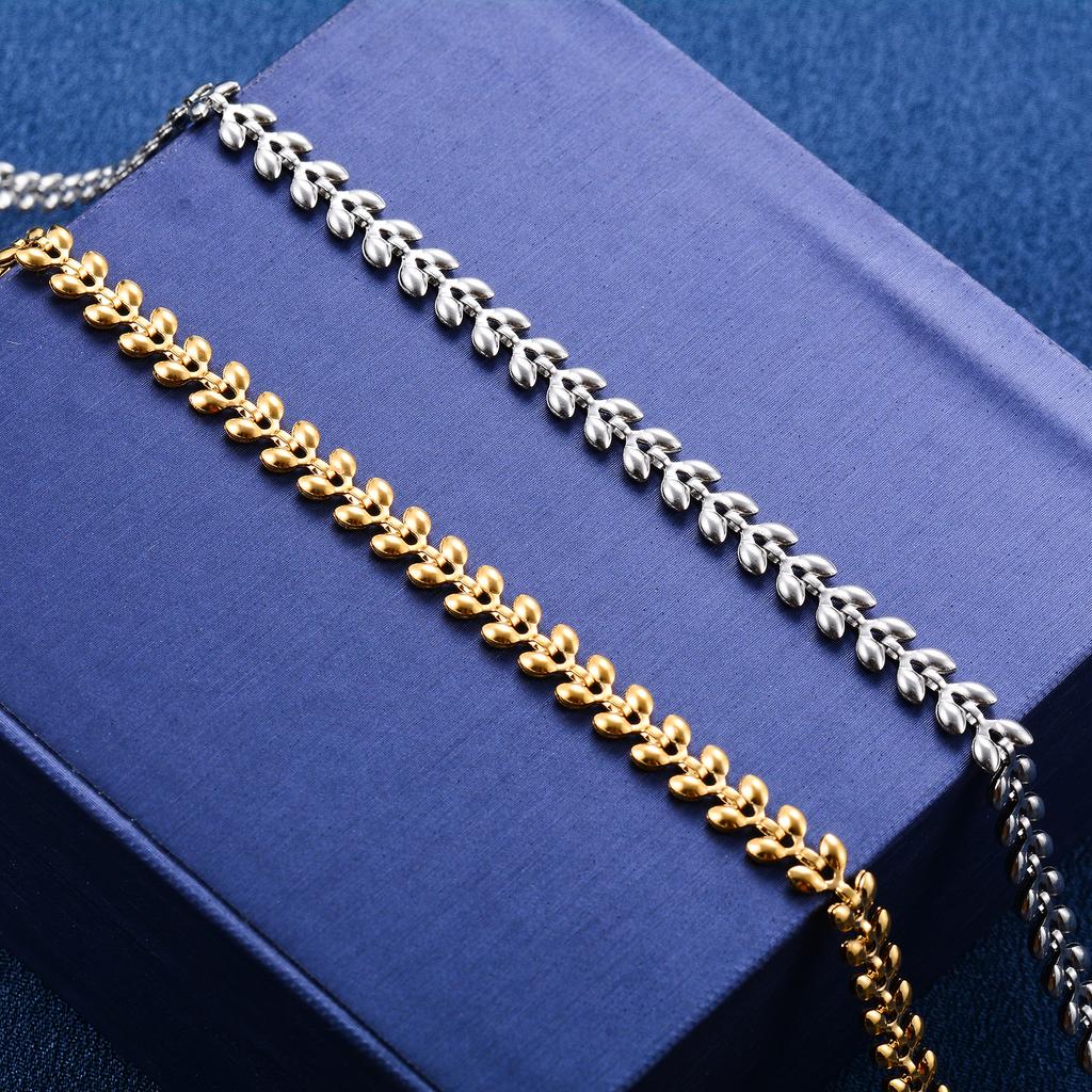Cute Stainless Steel Necklace Link Wheat Chain for Women Silver and Gold Plated Neck Choker Metal Jewelry Accessories Gift
