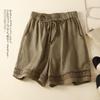 Women's Retro Lace Linen Shorts - Elastic Waist, Wide Leg, Casual & Lightweight