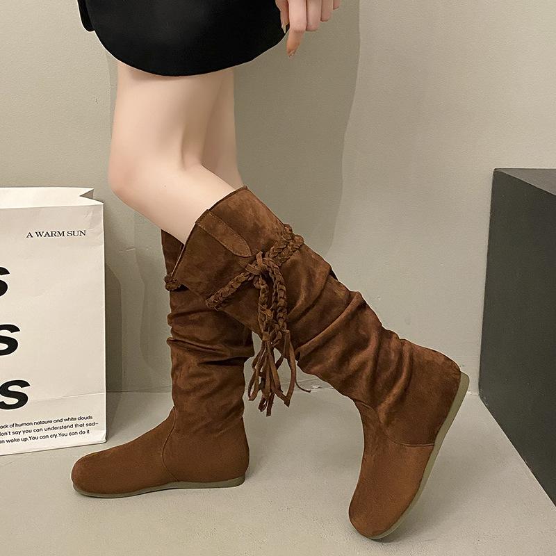 Retro Western Cowboy Boots Women's 2025 Spring and Autumn New Long Boots Thick-soled Heightening Versatile High Boots