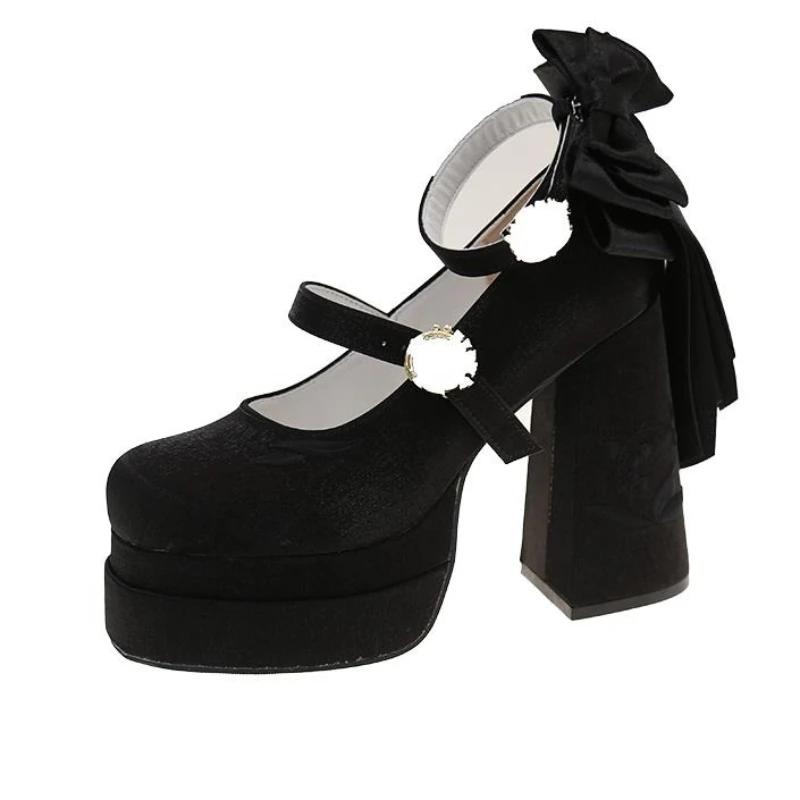 Fashion 2025 New Platform High Heel Women Lolita Shoes Fashion Shallow Butterfly-knot Shoes Ladies Party Dress Cross Strap Pumps Shoes
