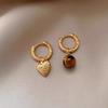 Boucle d'oreille Asymétrique Amour Oeil de Tigre Maillard Aiguille en Argent Sterling S925 Boucles d'oreilles Plaqué Or Véritable Boucles d'oreilles Vintage