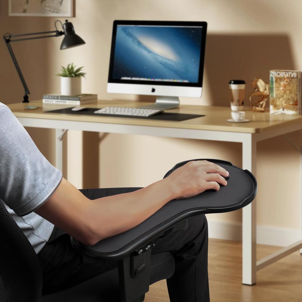 Apoio de Braço de Mesa para Mouse para Cadeira de Computador Bandeja Plataforma de Extensão para Mouse Apoio de Braço Ergonômico Ajustável Mouse Pad com Defletor de Mouse Fixa-se à Cadeira Preto