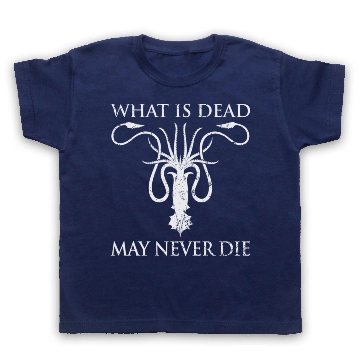 ИГРА ПРЕСТОЛОВ НЕОФИЦИАЛЬНЫЙ СИГИЛ ГРЕЙДЖОЕВ МЕРТВЫЙ НИКОГДА НЕ УМИРАЕТ ДЕТСКАЯ ФУТБОЛКА 110