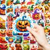   50Pcs Halloween Spooky Stickers - 2x1.8 Inch Durable Adhesive Decals for Phone, Laptop, Luggage, Party Decor