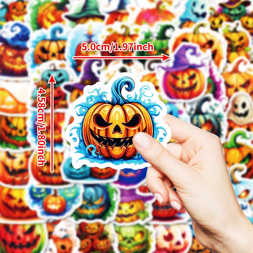   50Pcs Halloween Spooky Stickers - 2x1.8 Inch Durable Adhesive Decals for Phone, Laptop, Luggage, Party Decor