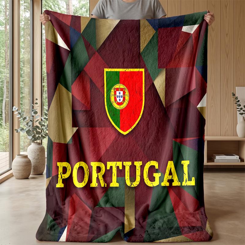 Portugal Football Printed Flannel Blanket Skin Friendly Warm Decorative Throw for Indoor Couch Bed Daily Use
