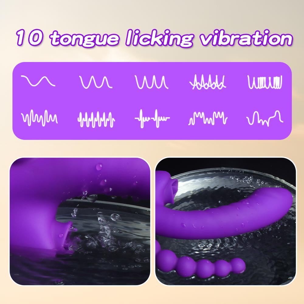 3 In 1 Clit Licking Dildo Vibrator for Women with Anal Beads Clitoris G Spot Anus Stimulator Vibrator Couple Sex Toy Adult Goods