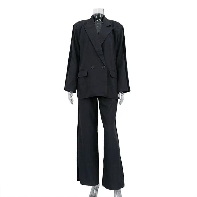 Fashion Wind Loose Contrast Color Long Sleeves Suit Pants Suit Loose Suit Wide Leg Pants Set