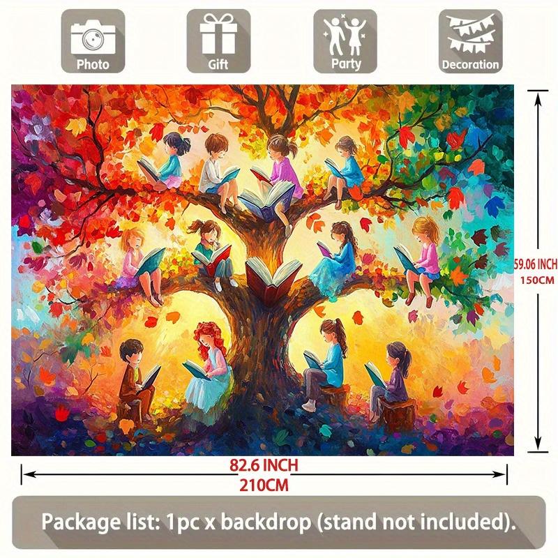 2D plane 1 piece of autumn reading tree party banner suitable for family room and seasonal party background