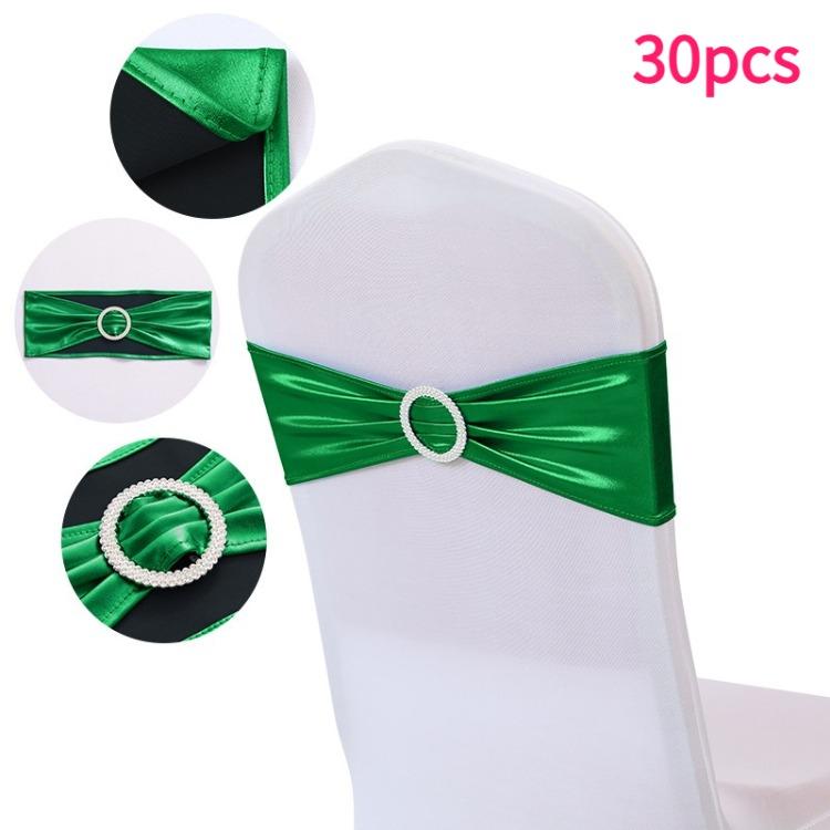 30pcs Elegant Golden Bow Chair Belts Elastic Bow Ribbon Chairs Back Decoration Gold Foil Tie Neatly Sewn Edges Sparkling Buckle