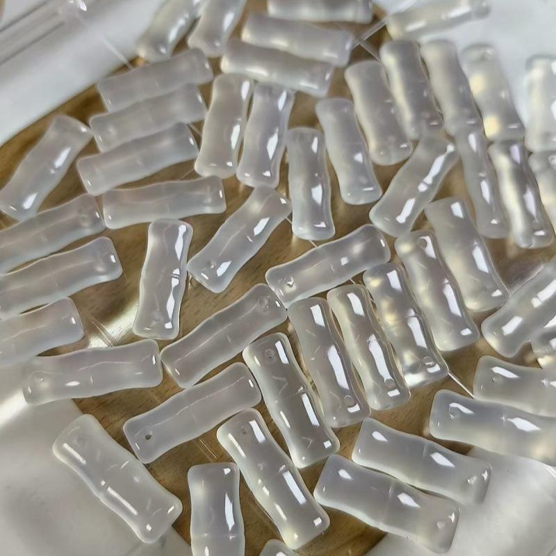 Натуральный Белый Халцедон Подвеска Бамбук - Трехмерный Ледяной Полупрозрачный Агат Нефрит 27×9.5 mm