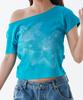 ESCAPEFROM [Escf X Hot Today] Halftone Lily Boat Neck Slim Fit Short Sleeve T-Shirt Teal Blue