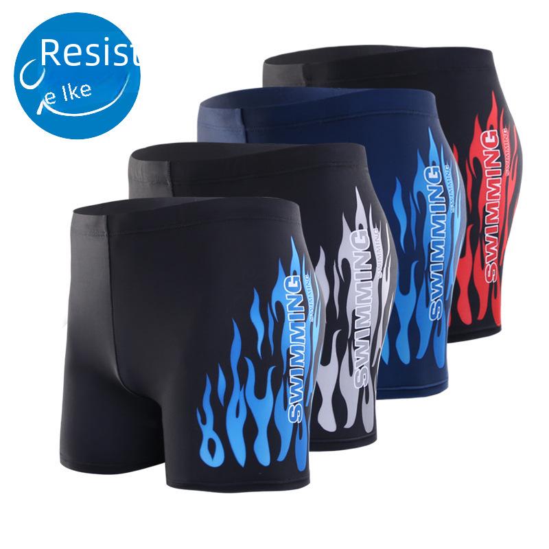 High-Waist Men's Flame Swim Trunks - Conservative, Anti-Embarrassment Beachwear