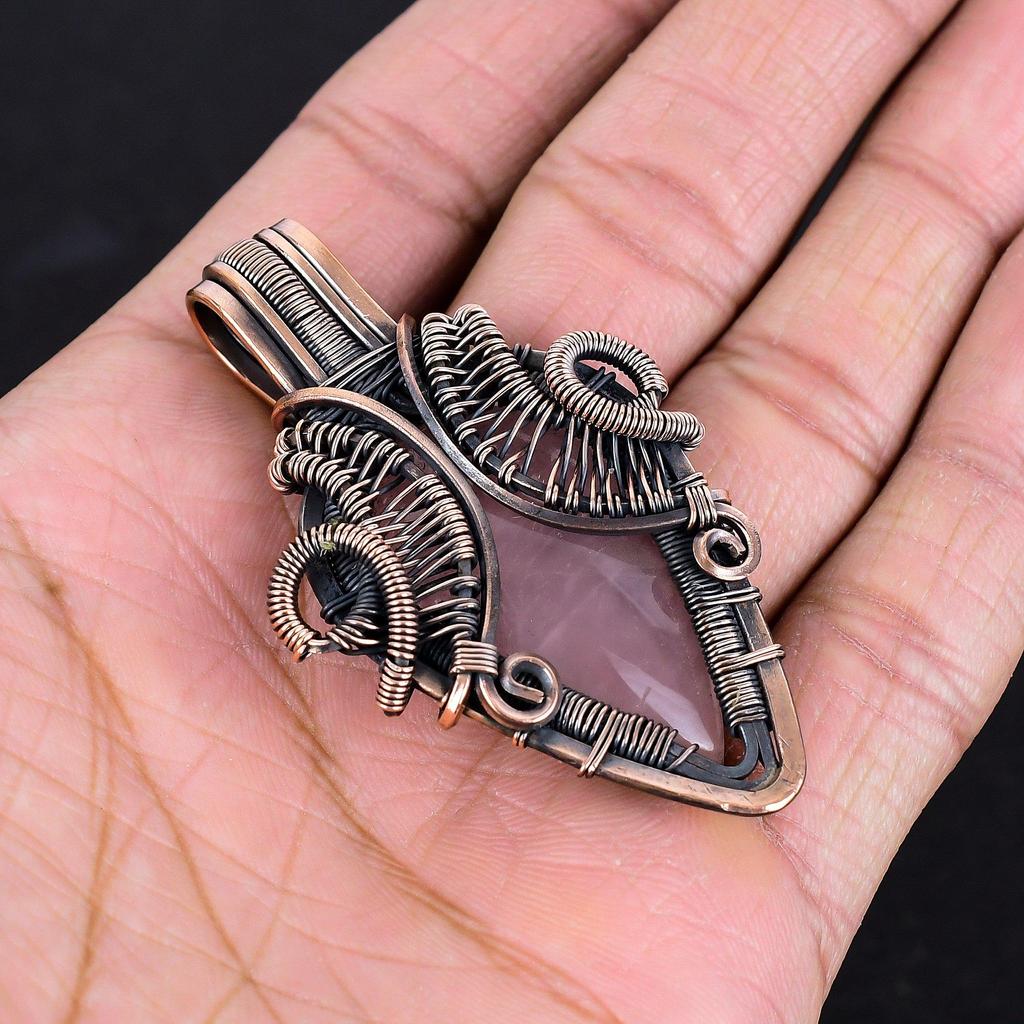 Rose Quartz Jewelry, 999 Copper Wire Wrapped Pendant Handmade Gemstone Jewelry, Gifts For Wife Brand New Pendant