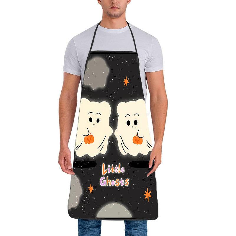 Halloween Pumpkin Skeleton Waterproof Apron With Cartoon Print For Kitchen And Home Use