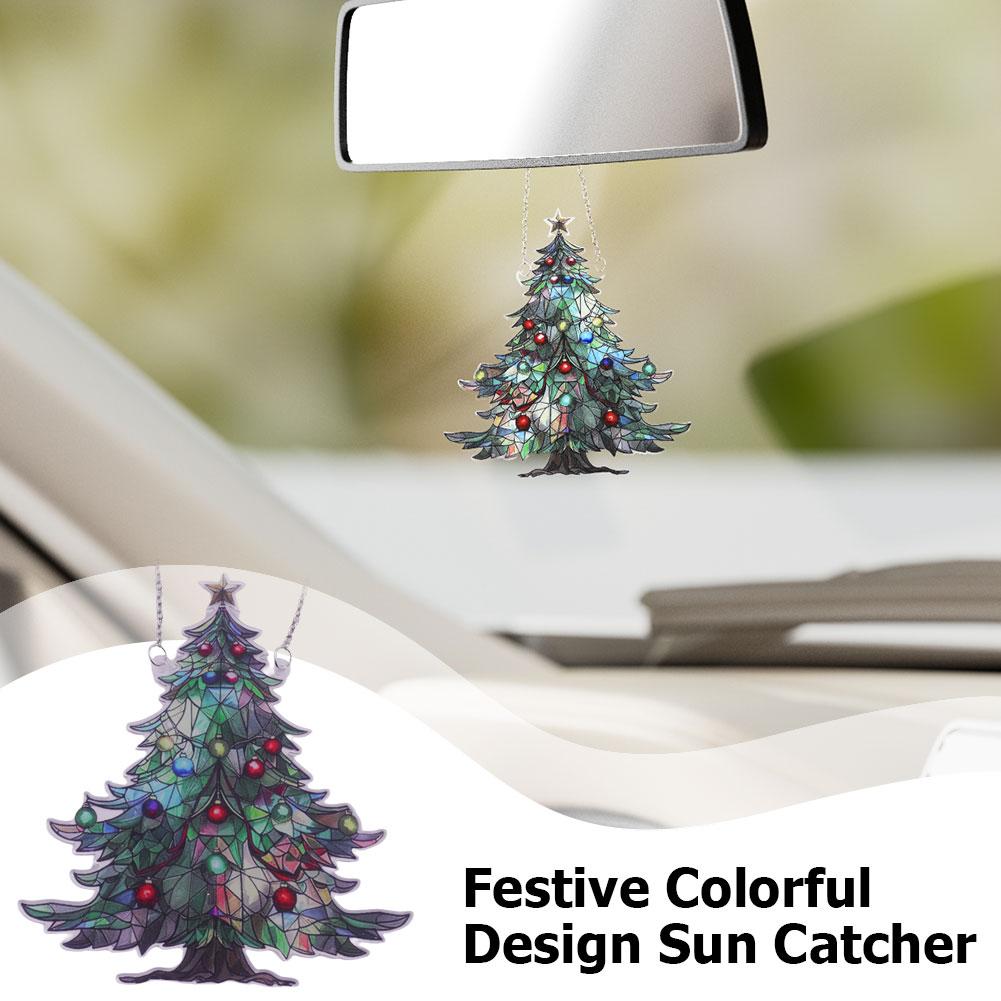 2D Christmas Tree Ornament Sun Catchers Stained Glass Stained Glass Effect Holiday Ornament Collectible Home Xmas Decoration