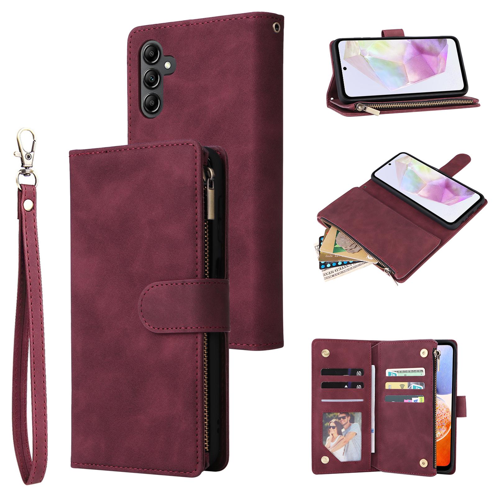 

Чехол-кошелек из кожи на молнии для Samsung Galaxy A35 5G с несколькими отделениями для карт Wine Red