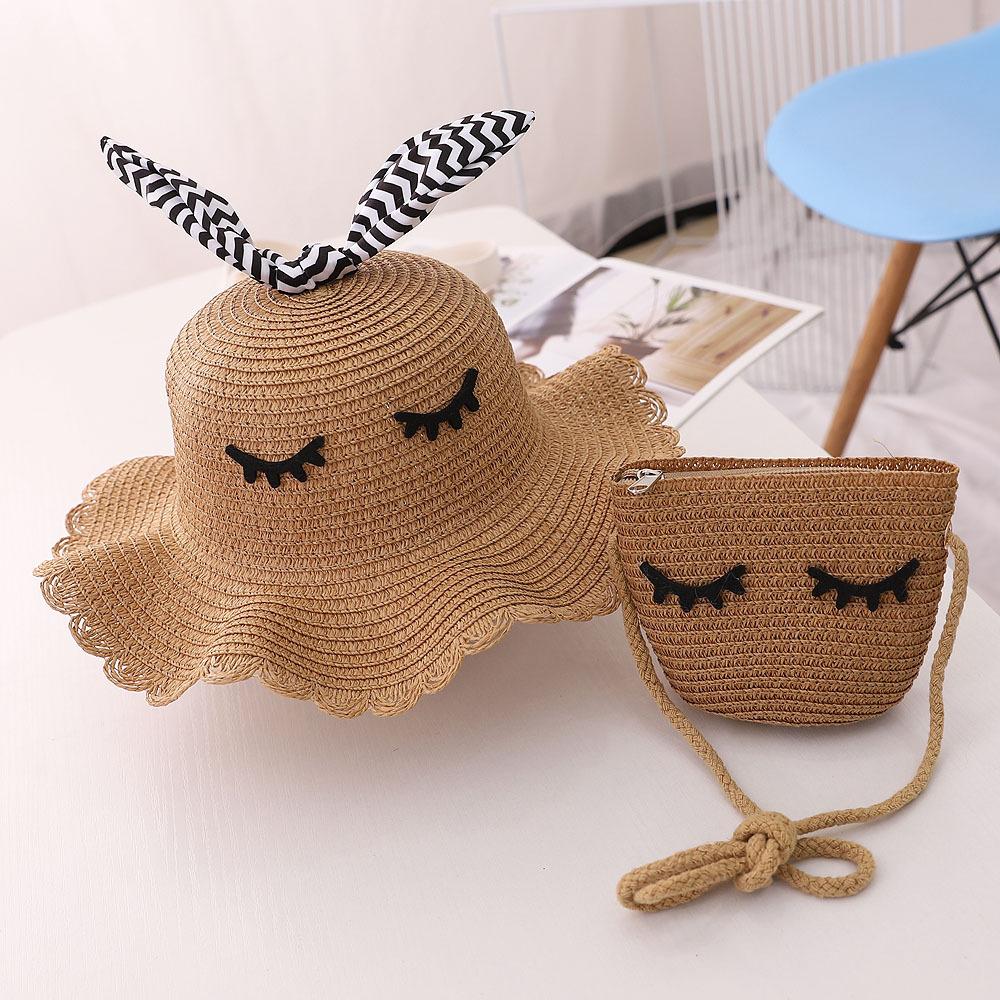 Fashion Summer Children Sunscreen Straw Hat Bag Weaving Grass Cap Cool Sun Hat For Girl Cute Breathable Baby accessories