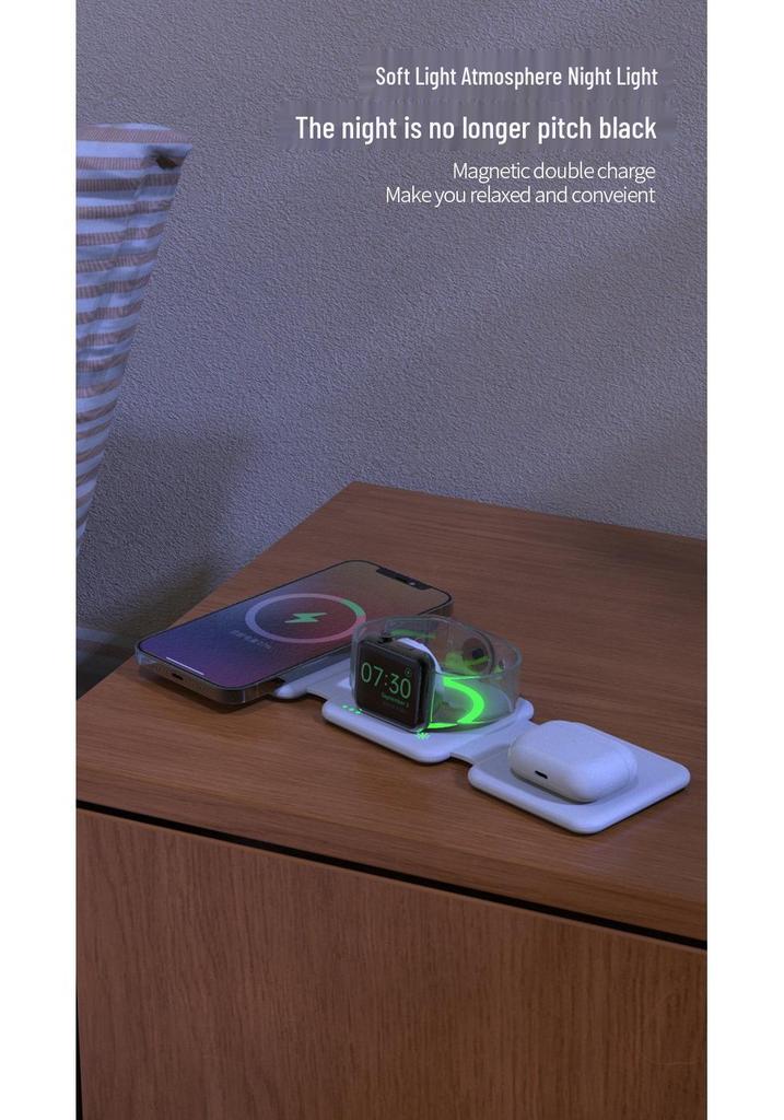 15W Magnetic Wireless Charger: Apple Fast Charging for Earphones, Watch, Phone with Folding Stand