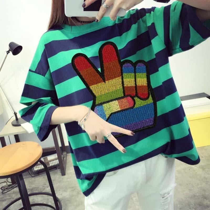 2Pcs Rainbow Peace Sign Hand Victory & LGBT Pride Peace Fingers Embroidered Patch Iron On Applique
